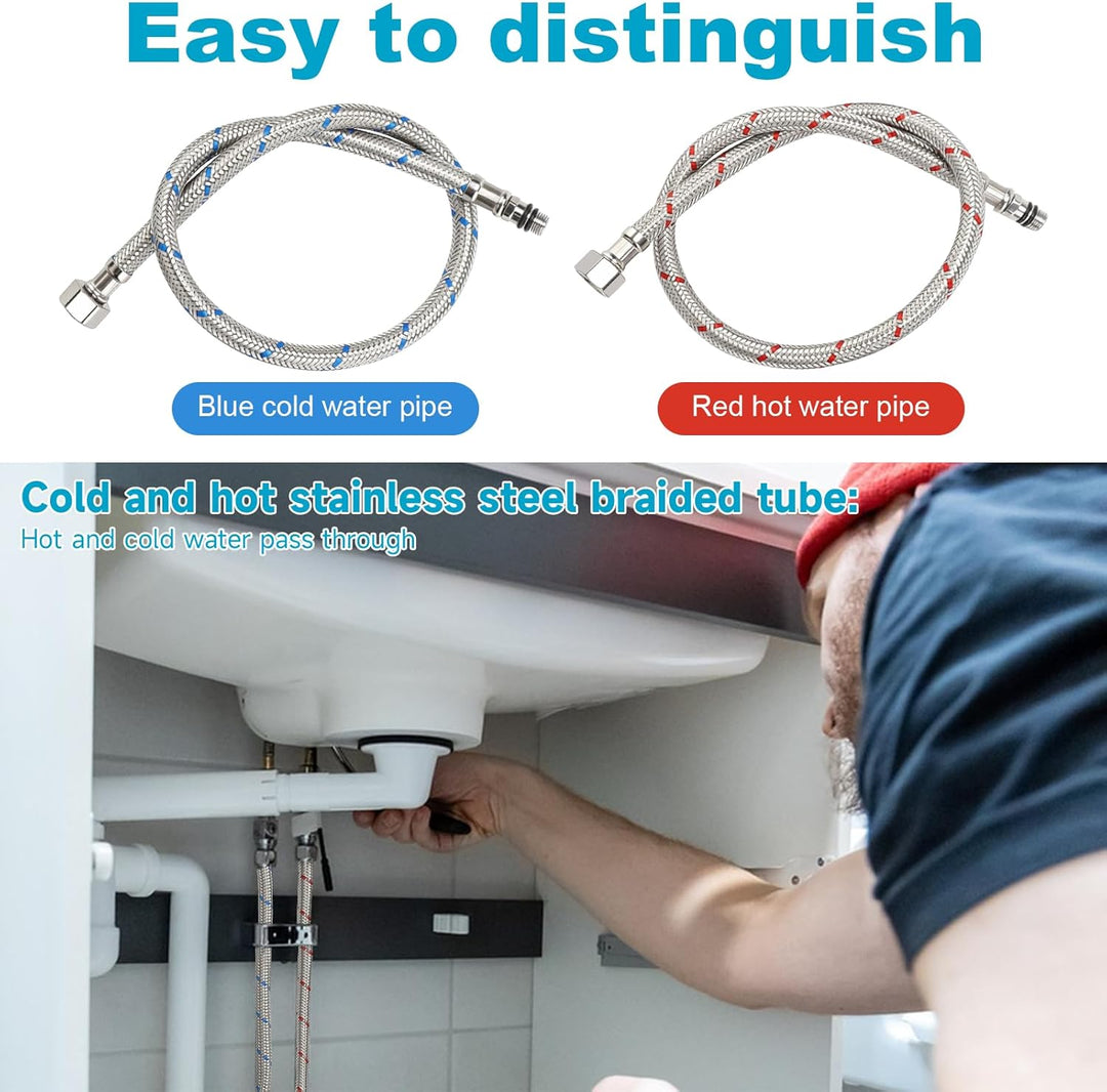 2 Stück Wasserhahn Edelstahl Panzerschlauch, Flexschlauch Schlauch 60 CM, Anschlussschlauch Armatur