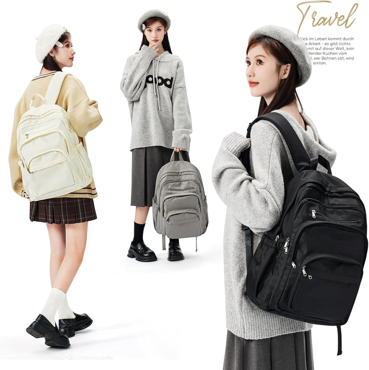 Rucksack Damen Herren, Leichter Schulrucksack Teenager Mädchen Jungen Beige, Beige