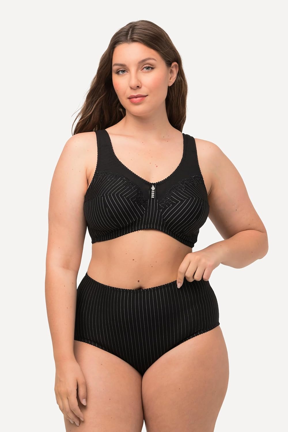 Ulla Popken Damen Entlastungs-BH, Ohne Bügel, Strassanhänger, Cup C - G Bra (1er Pack) 95B Schwarz,