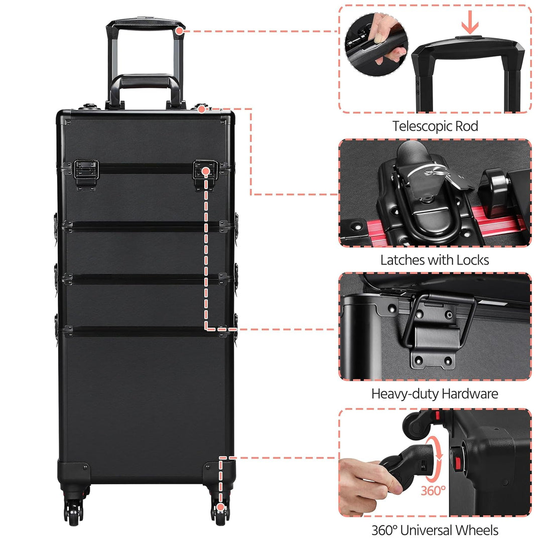 Yaheetech Kosmetikkoffer Alu Beauty Case Kosmetik Trolley Rollkoffer 4 in 1 Schminkkoffer mit 360° d