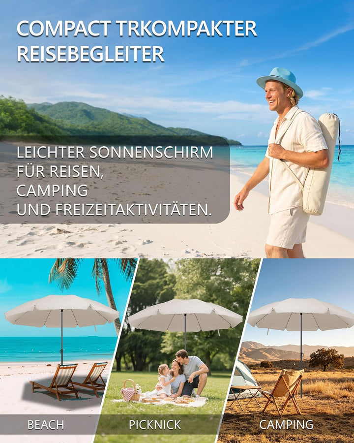 4smile Sonnenschirm Strand Ø 160 cm - UPF 50+ Praktischer Reise Sonnenschirm für Koffer - Funktionel