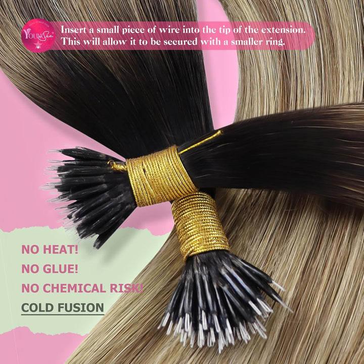 YoungSee Nanoring Extensions Balayage Nanoring Extensions Echthaar 1g Braun Balayage Blond Nanoring