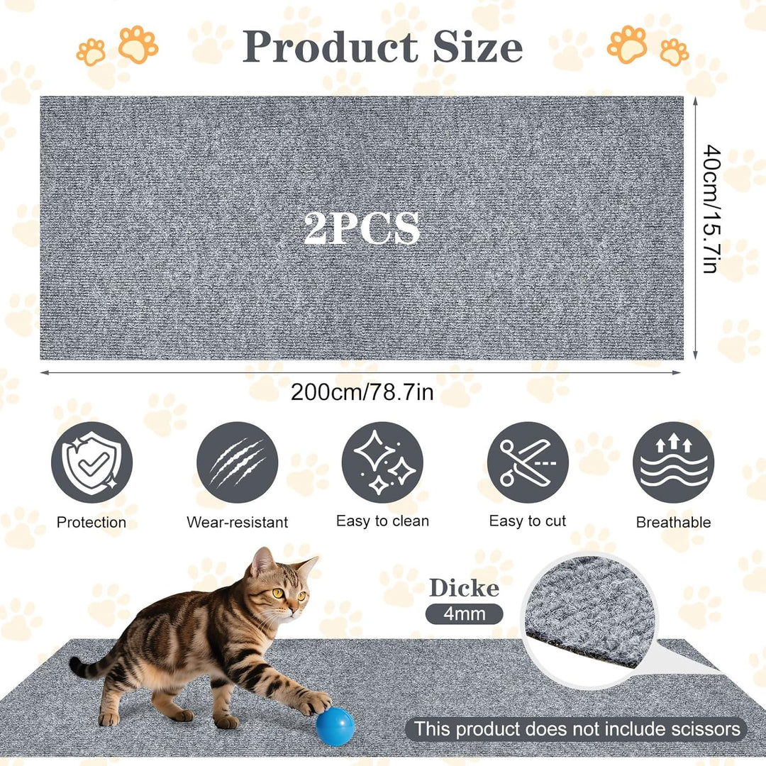 2 Stück Kratzmatte Selbstklebend, 200cmx40cm Kratzschutz Sofa Katze, Trimmbare Kratzschutz Wand, DIY
