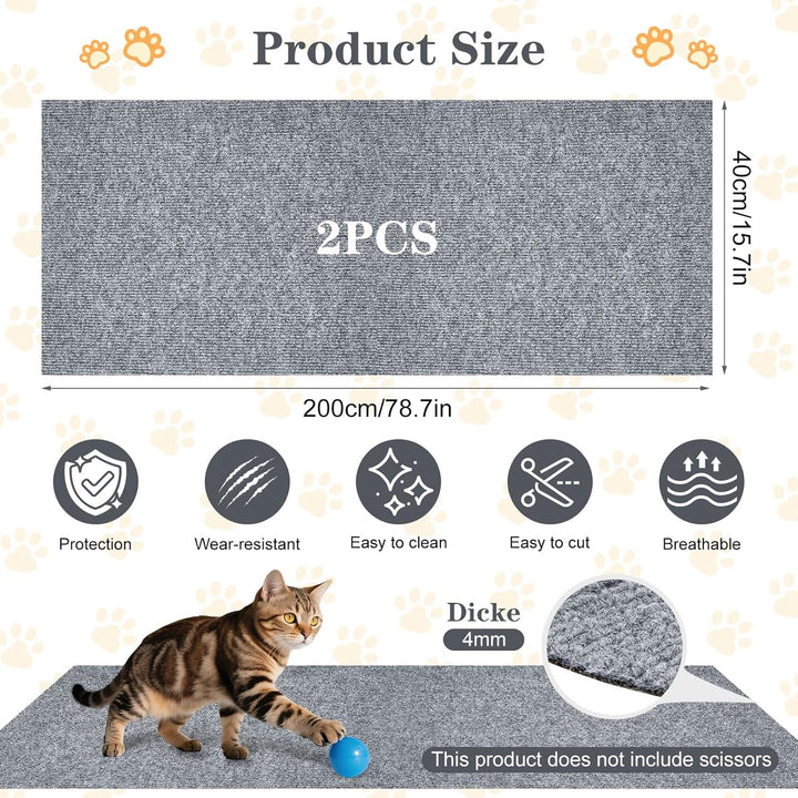2 Stück Kratzmatte Selbstklebend, 200cmx40cm Kratzschutz Sofa Katze, Trimmbare Kratzschutz Wand, DIY
