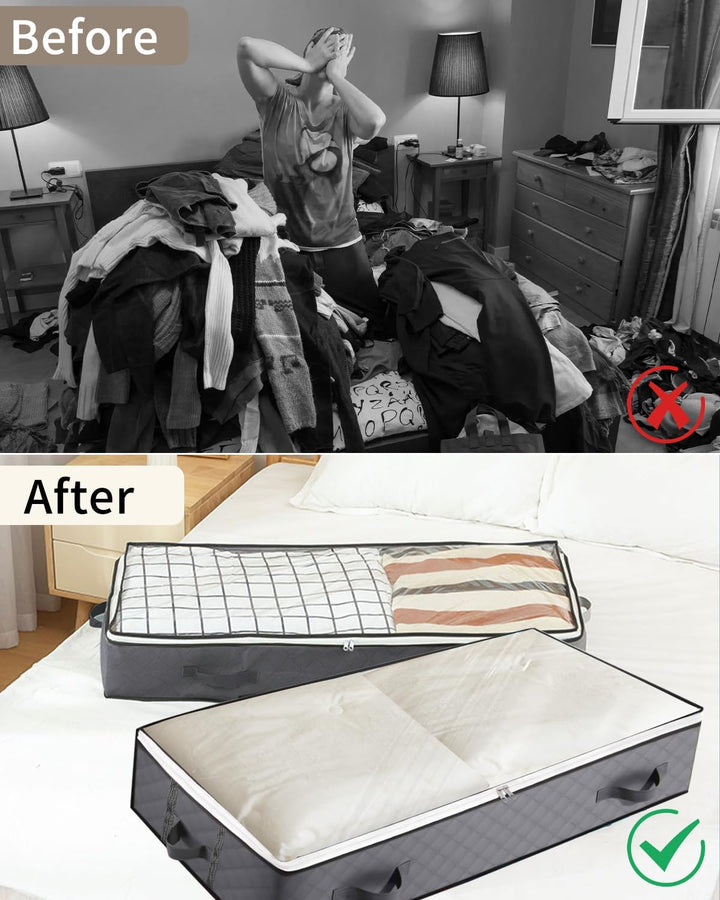 4 Stück Unterbett Aufbewahrungsbox mit Deckel 90L Unterbettkommode Kleidung Aufbewahrungstasche,4 Ha