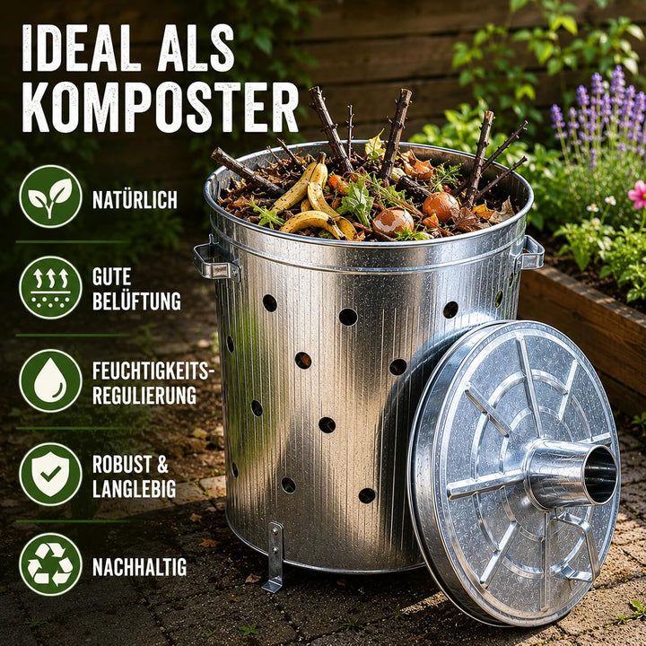 Feuertonne 75 Liter Verbrennungstonne Garten Brennofen Silber Feuerkorb | verzinkt, Feuerstelle, Gar