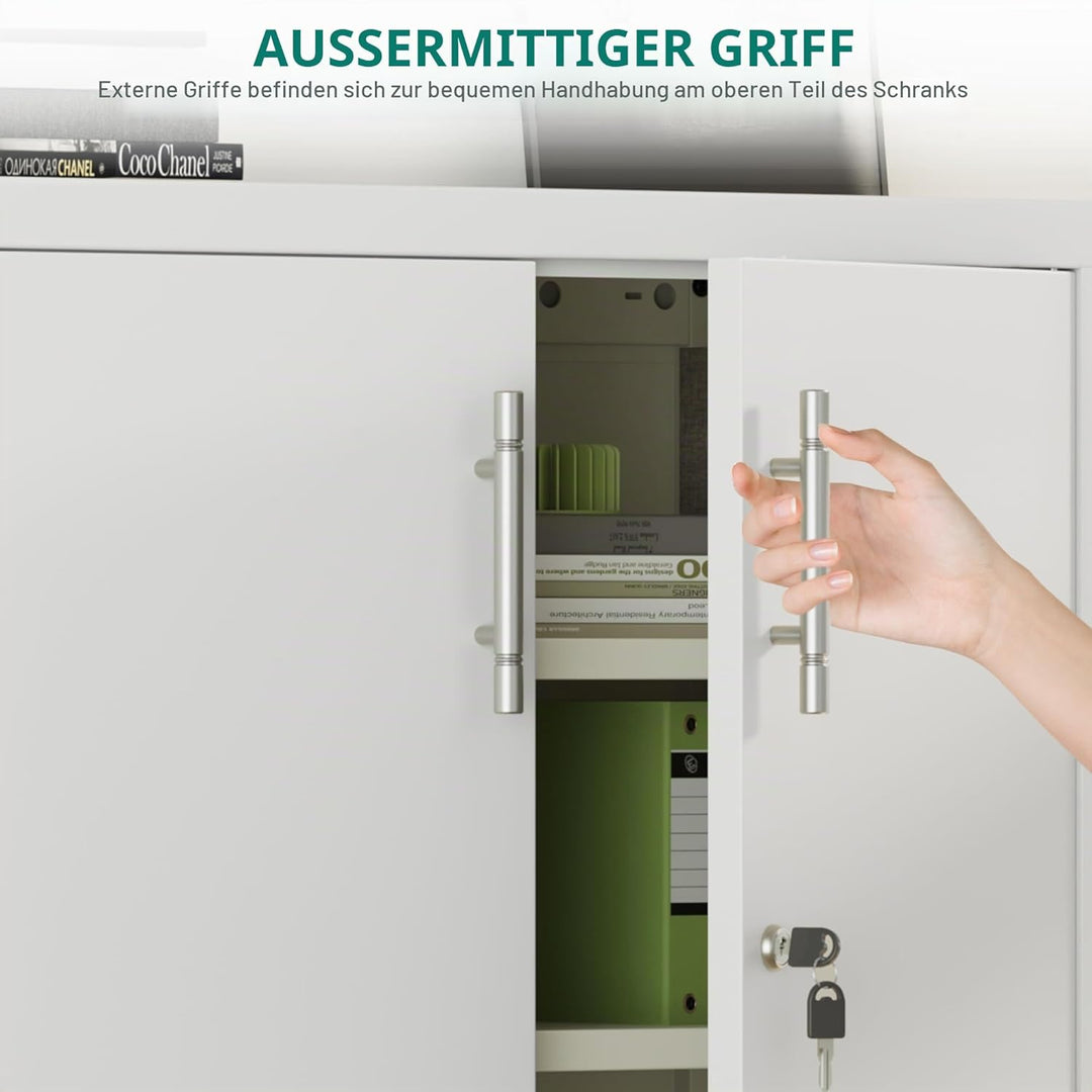 YITAHOME Aktenschrank Abschliessbar, Metallschrank mit 2 Verstellbare Einlegeböden, Büroschrank Stah