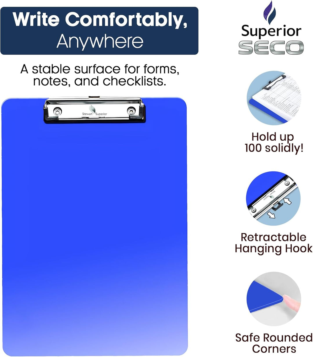 SECO A4 transparente Zwischenablage aus Kunststoff – blau – 12er-Pack Transparent Blau A4 12 Pack, T