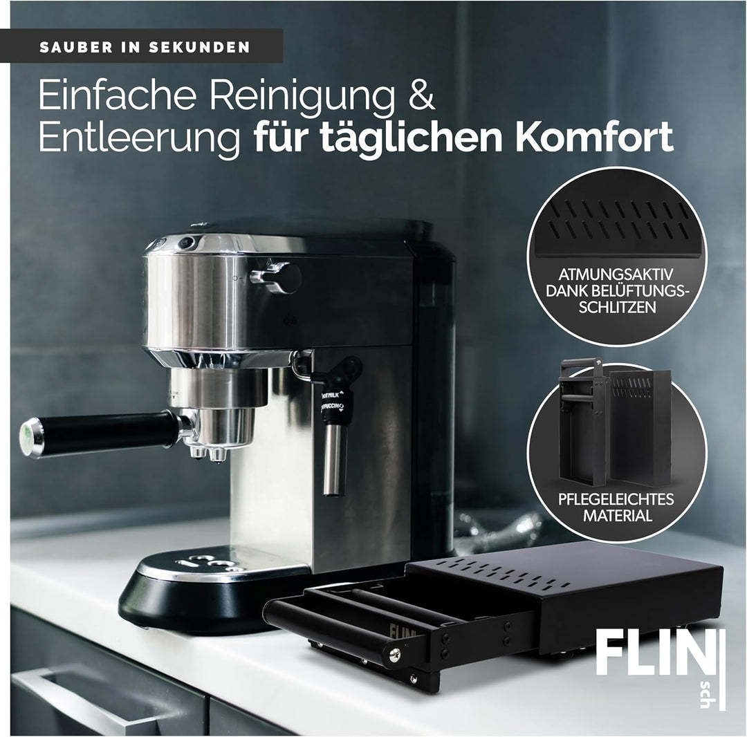 Flinsch Kaffee Abklopfbehälter - Sudschublade für Espresso Siebträgermaschinen in matt schwarz aus h