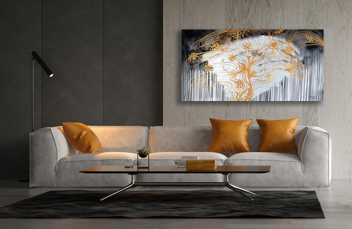 Monica Mirafiori I 100% HANDGEMALT I Gemälde Golden Moments 100x50cm | Gemälde Handgemalt | Acrylgem