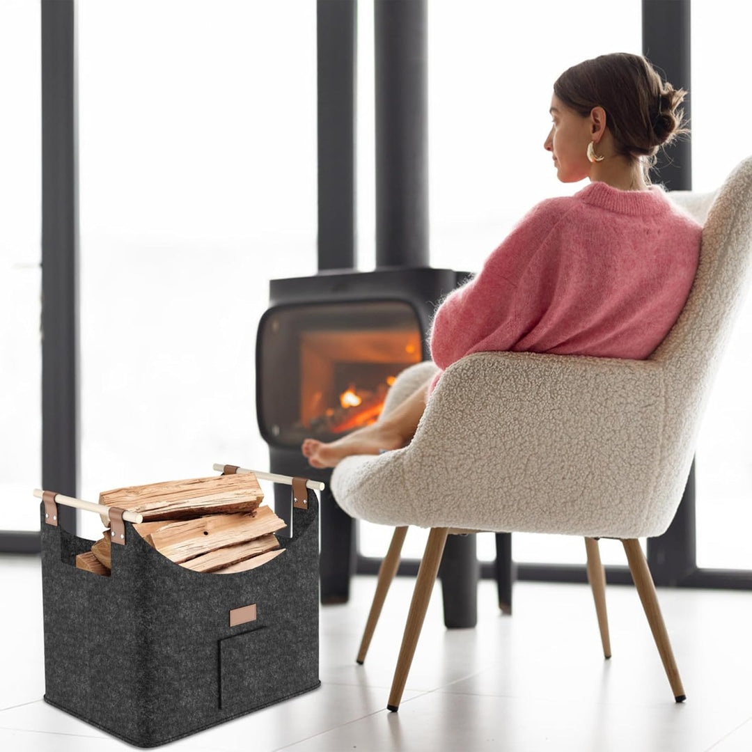 Aufun 4x Holzkorb für Kaminholz, XXL Faltbarer Brennholzkorb Filzkorb extra dicker Filz und verstärk