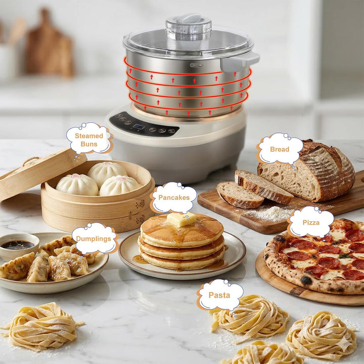 7L Grossraum Teigmaschine, 200W Edelstahl Pizzateig Maschine aus 304er Edelstahl zum Backen, Teigkne