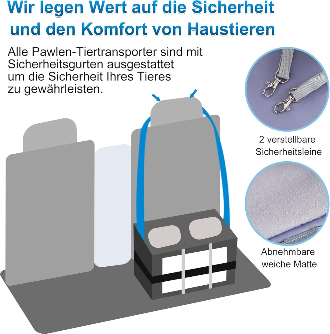 Grosser Katzentransportbox für 2 Katzen und Kleine Hunde bis 15KG mit Abnehmbarem Weichem Kissen（53