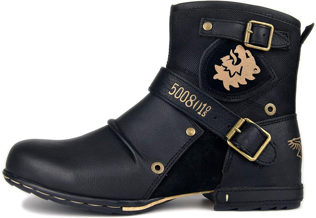 COWSDELLA Herren Stiefel aus Leder Rindsleder mit Gummisohle Biker Motorrad Boots mit Reissverschlus