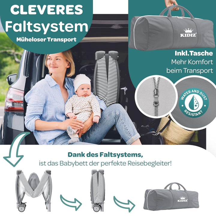 Kidiz® Babybett Reisebett Kinderreisebett klappbar mit Matratze & Räder 120x60, Seiteneingang, Wicke