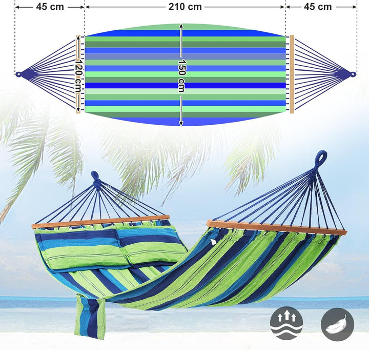 SONGMICS Hängematte mit 2 Kissen, Liegefläche ca. 210 x 150 cm, Belastbarkeit bis 300 kg GDC22L, Lar