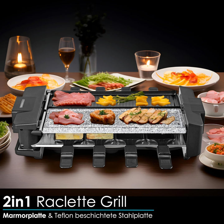 Steinborg Raclette Grill 2in1 8 Personen Raclette Gerät Raclettegrill Party Grill Elektro Grill Tisc
