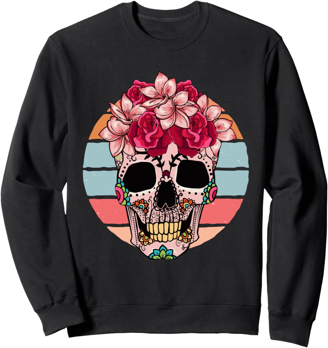 Rosen Totenkopf Candy Skull Rosen Halloween Damen Totenkopf Sweatshirt