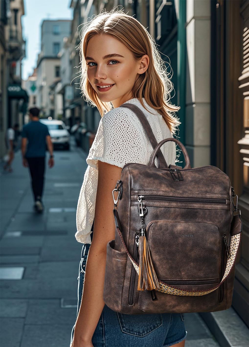 Shrrie rucksack damen elegant geeignet für 15,6Zoll-Notebooks Langlebig wasserdicht Damen aus Leder