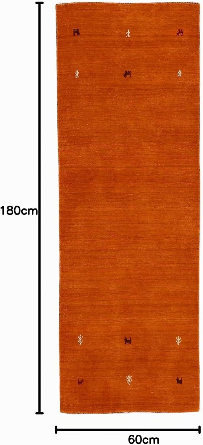 carpetfine Wollteppich Gabbeh Uni Läufer Orange 60x180 cm | Moderner Teppich für Wohn- und Schlafzim