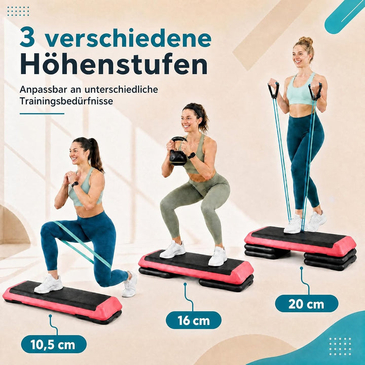 GYMAX Steppbrett Professional, 3 - Fach höhenverstellbar | Aerobic Stepper mit rutschfester Oberfläc