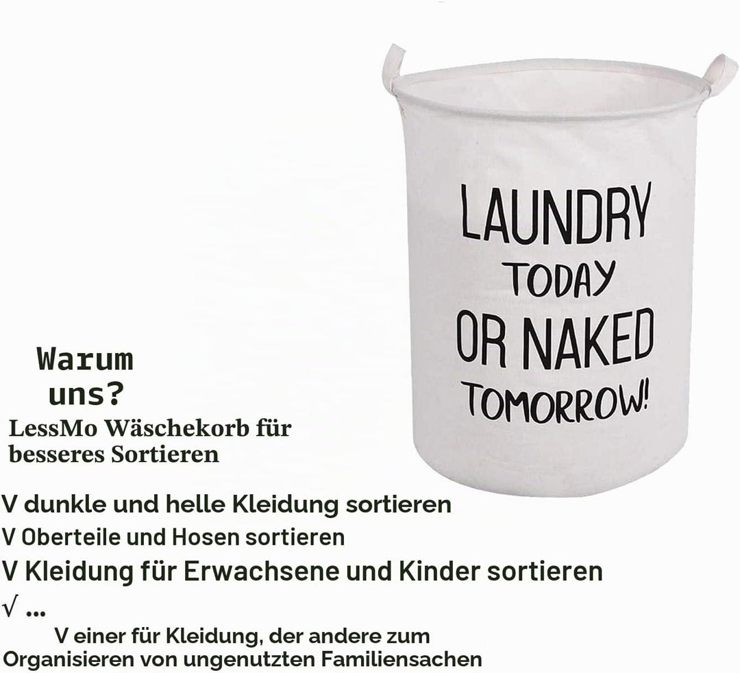 LessMo 17.7" Wäschekorb Lagerung Sorter, Pop-Up Wäschekorb Faltbar, Wasserdichte Runde Baumwolle Lei