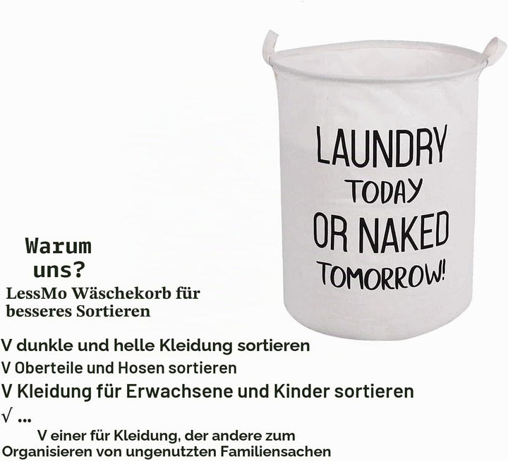 LessMo 17.7" Wäschekorb Lagerung Sorter, Pop-Up Wäschekorb Faltbar, Wasserdichte Runde Baumwolle Lei