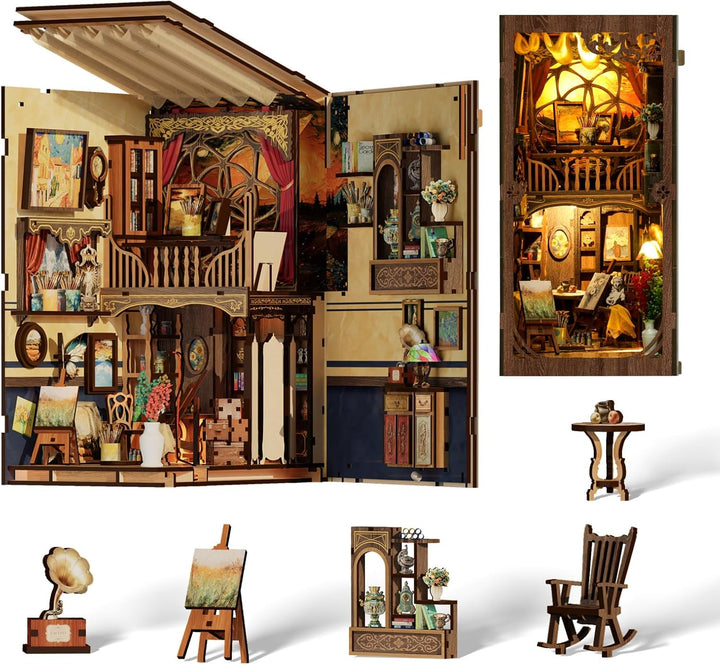 Book Nook Kit, DIY Miniatur Haus Puppenhaus Bausatz Bücherregal Deko für Jugendliche und Erwachsene（