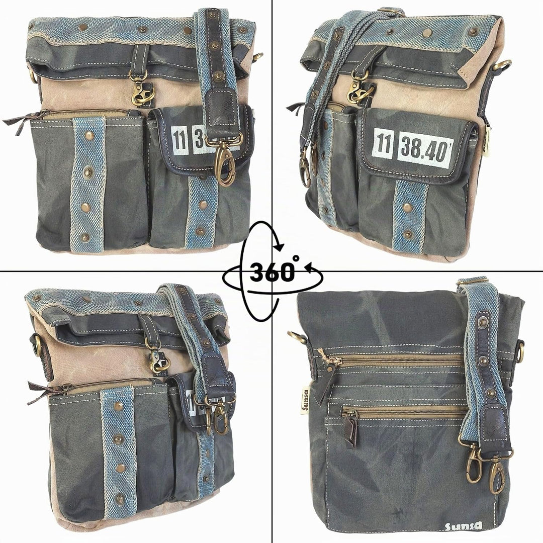 Sunsa Canvas Umhängetasche, grosse Damen/Herren Schultertasche Crossbody Tasche. Unisextasche Vintag