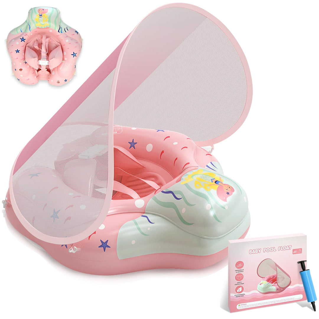 Schwimmring mit Sonnendach, Baby Schwimmring ab 12-36 Monate, Schwimmhilfe Verstellbarer Schwimmsitz