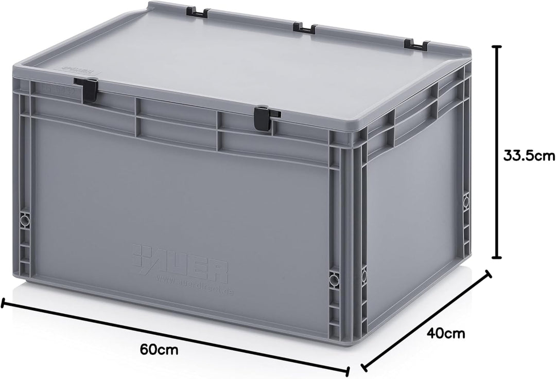 Auer Packaging Eurobehälter-Eurobox 60 x 40 x 33,5 cm mit Scharnierdeckel inkl. gratis Zollstock
