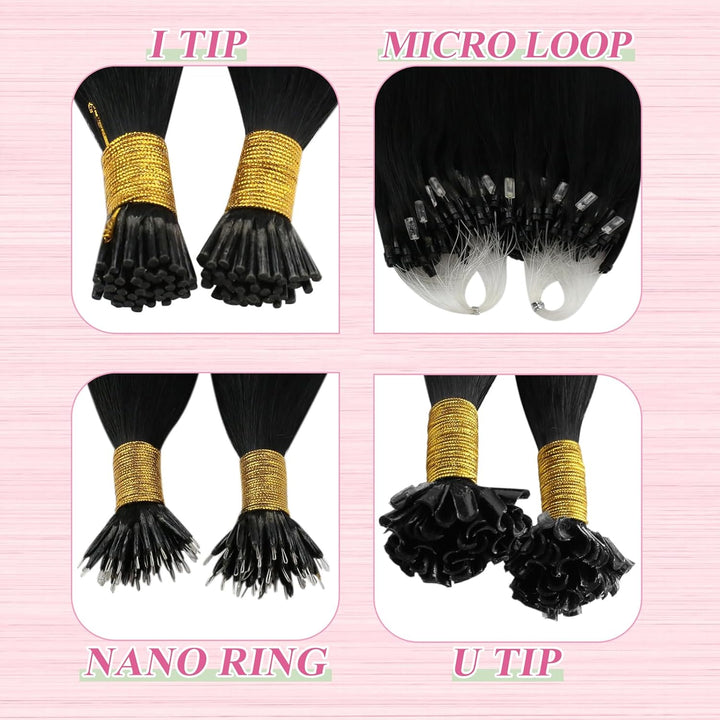 YoungSee Extensions Echthaar Bondings 50 cm Bonding Extensions Echthaar Schwarz U Tip Hair Extension