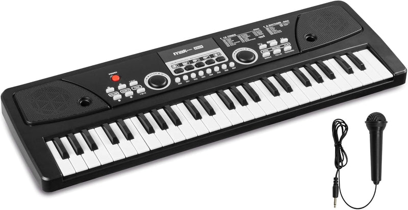 MAX KD49P - Kinder Keyboard mit Mikrofon, 49 Tasten, 16 Klangarten, 8 Rhythmen & Sounds, Kinderklavi