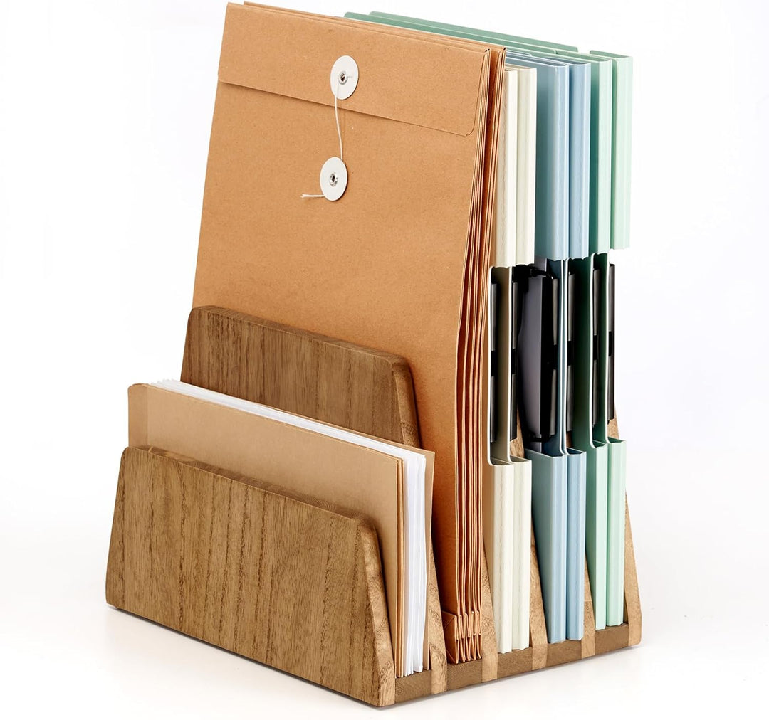 KIRIGEN hölzernen Schreibtisch Mail Organizer 5 Slots File Paper Holder Desktop Holz Dokument Letter