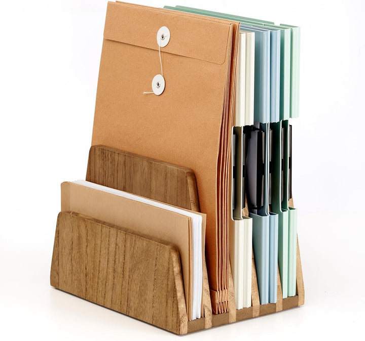 KIRIGEN hölzernen Schreibtisch Mail Organizer 5 Slots File Paper Holder Desktop Holz Dokument Letter