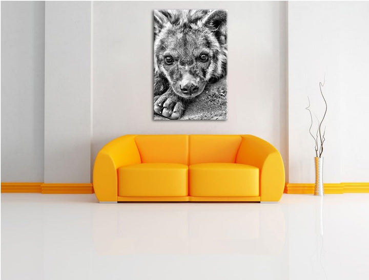 Pixxprint Monocrome, niedliche Hyäne, Format: 100x70 auf Leinwand, 100x70
