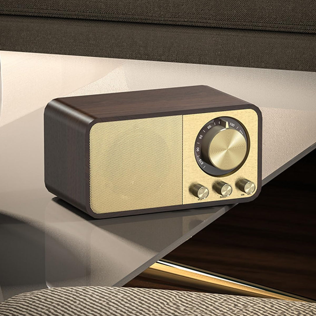 Retro-Bluetooth-Radio, Holzmaserungsdesign, Retro-5-W-Lautsprecher, 1800-mAh-Akku, AUX/USB/TF-Karte,