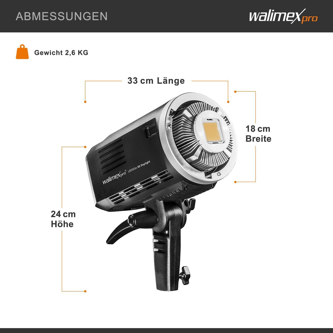 Walimex Pro 21671 LED2Go 60 Daylight Foto Video Leuchte, LED2Go 60 Daylight Foto Video Leuchte