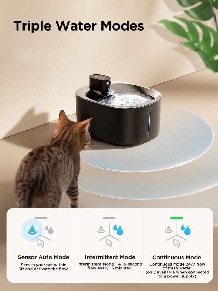 FEELNEEDY 4L Trinkbrunnen für Katze Kabellos mit Sensor Kabelloser Katzenbrunnen Edelstahl mit Beweg
