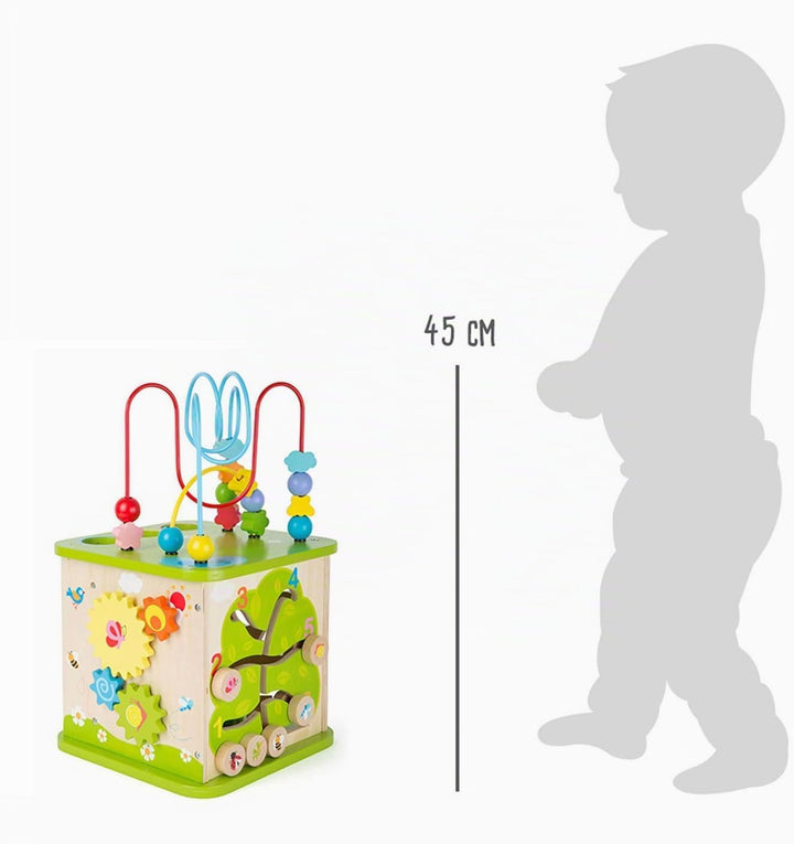 small foot Motorikwürfel aus stabilem Holz mit fünf Seiten Spielspass, inkl. Motorikschleifen und Ku