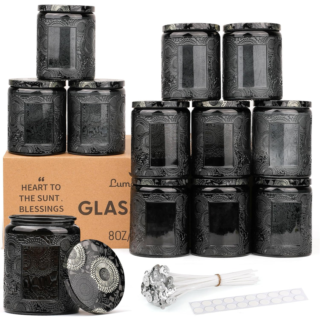 LumaCraft Candle Luxus Relief Kerzengläser zum Kerzen giessen- 12er Pack Leere Glasgefässe mit Luftd
