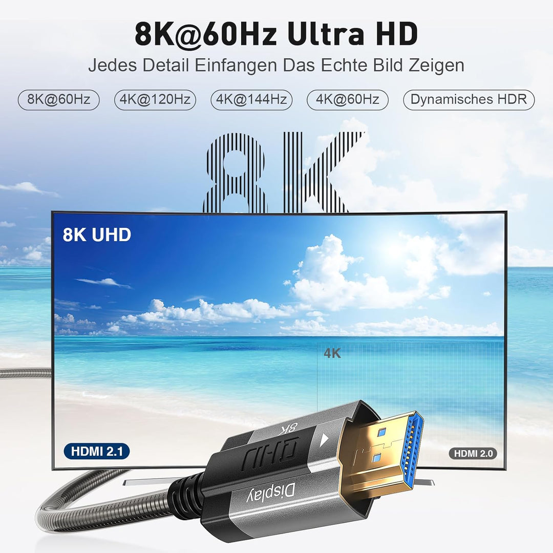 Siwket 8K HDMI Glasfaserkabel 15M, Stahlpanzerung Optisch HDMI 2.1 Kabel 48Gbps Ultra High Speed 8K@