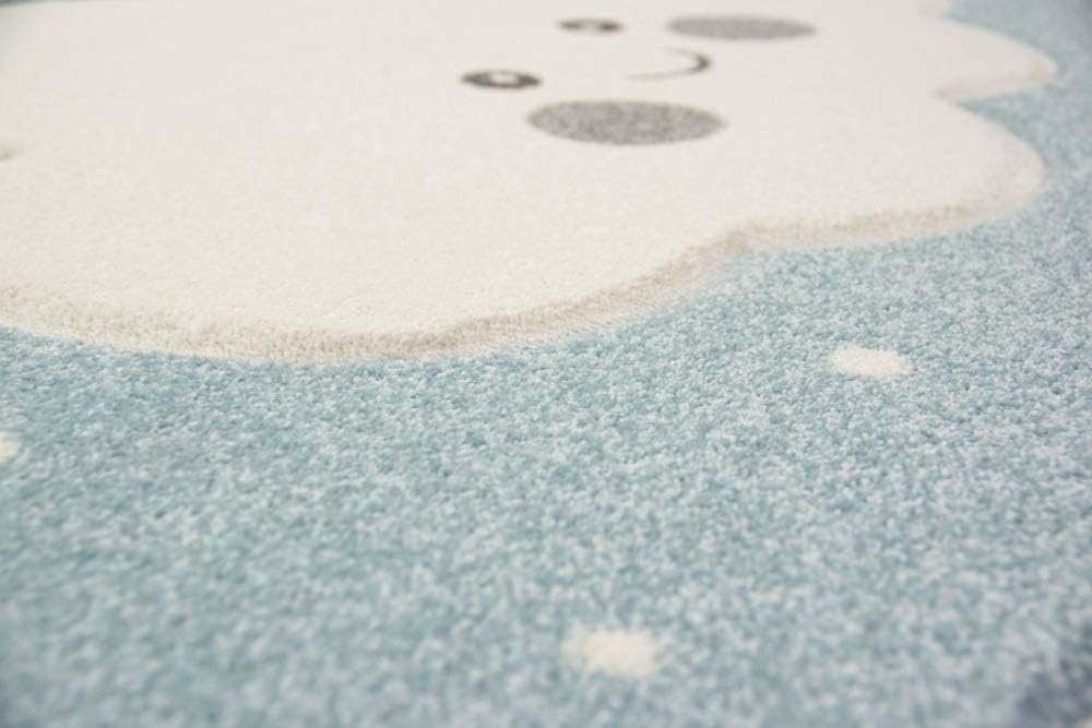 Merinos Teppich für Kinder mit Wolken Spielteppich in Blau Grösse 120 cm Rund, 120 cm Rund