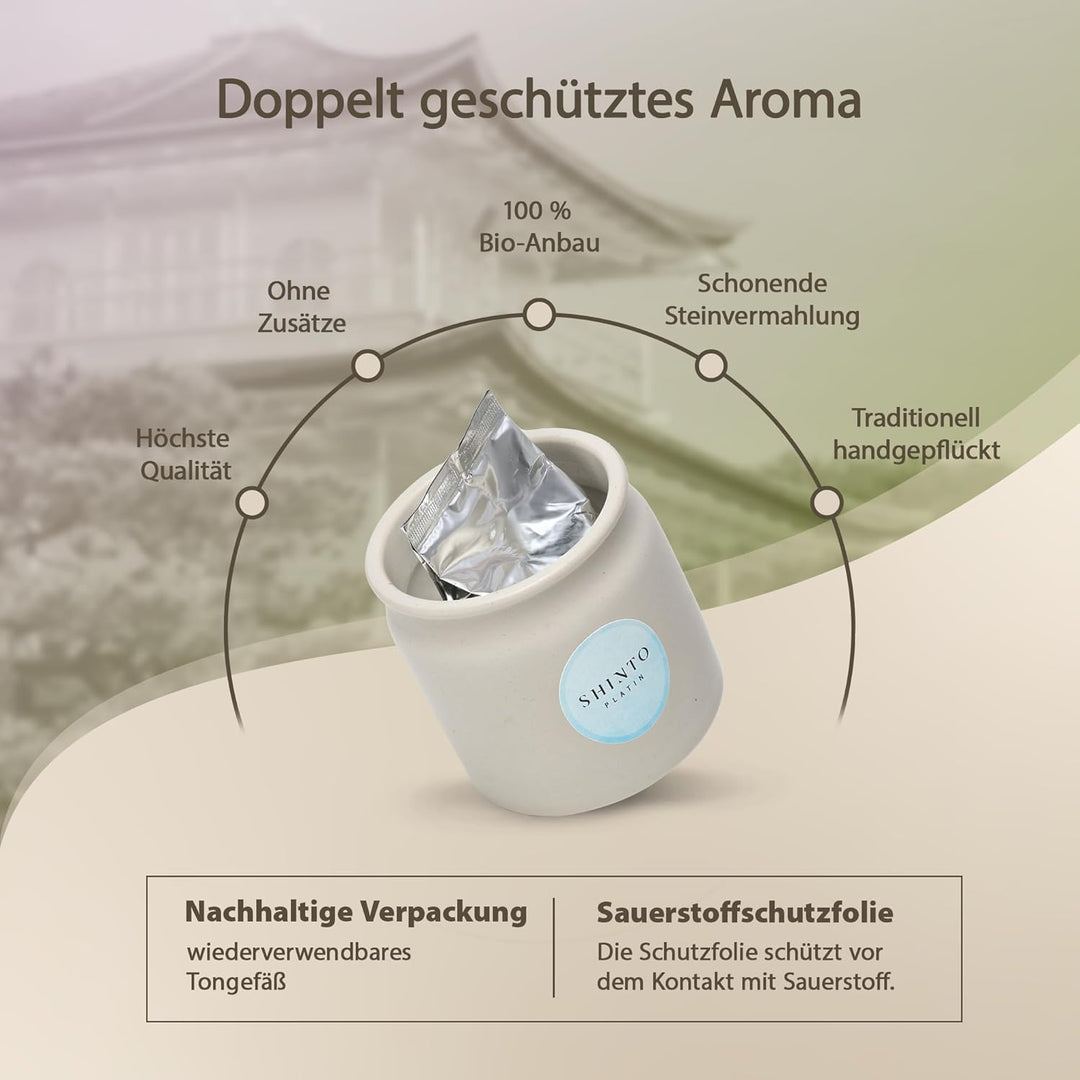 Matcha Tee Set Shinto® Platin - Ceremonial Bio Grüntee-Pulver - beschattet & handgepflückt aus Uji J