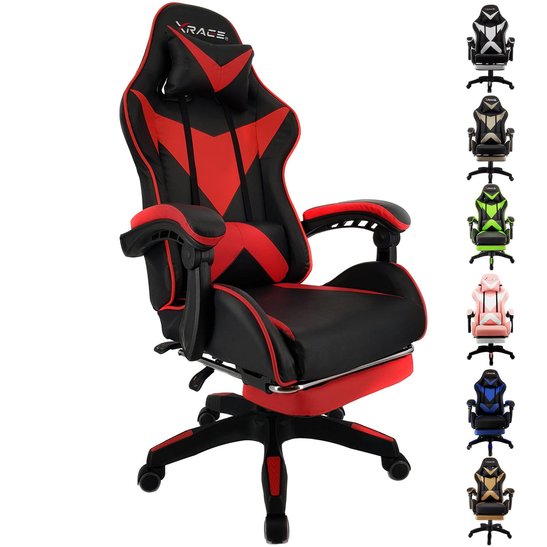 xRace Gaming Stuhl, Bürostuhl, Ergonomischer Pc Stuhl, Gaming Sessel aus Leder mit Lendenwirbelstütz