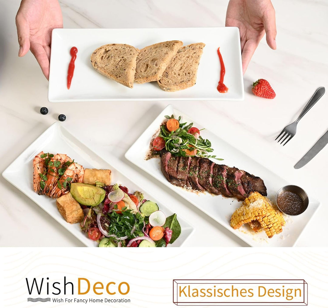 WishDeco Servierplatten Weiss Rechteckig 3er Set, Servierteller Gross 36x15 cm, Kuchenplatten Porzel