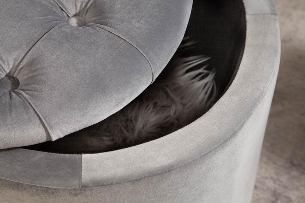 riess-ambiente.de Eleganter Hocker MODERN BAROCK 50cm Silbergrau Samt Couchtisch Tisch Aufbewahrungs