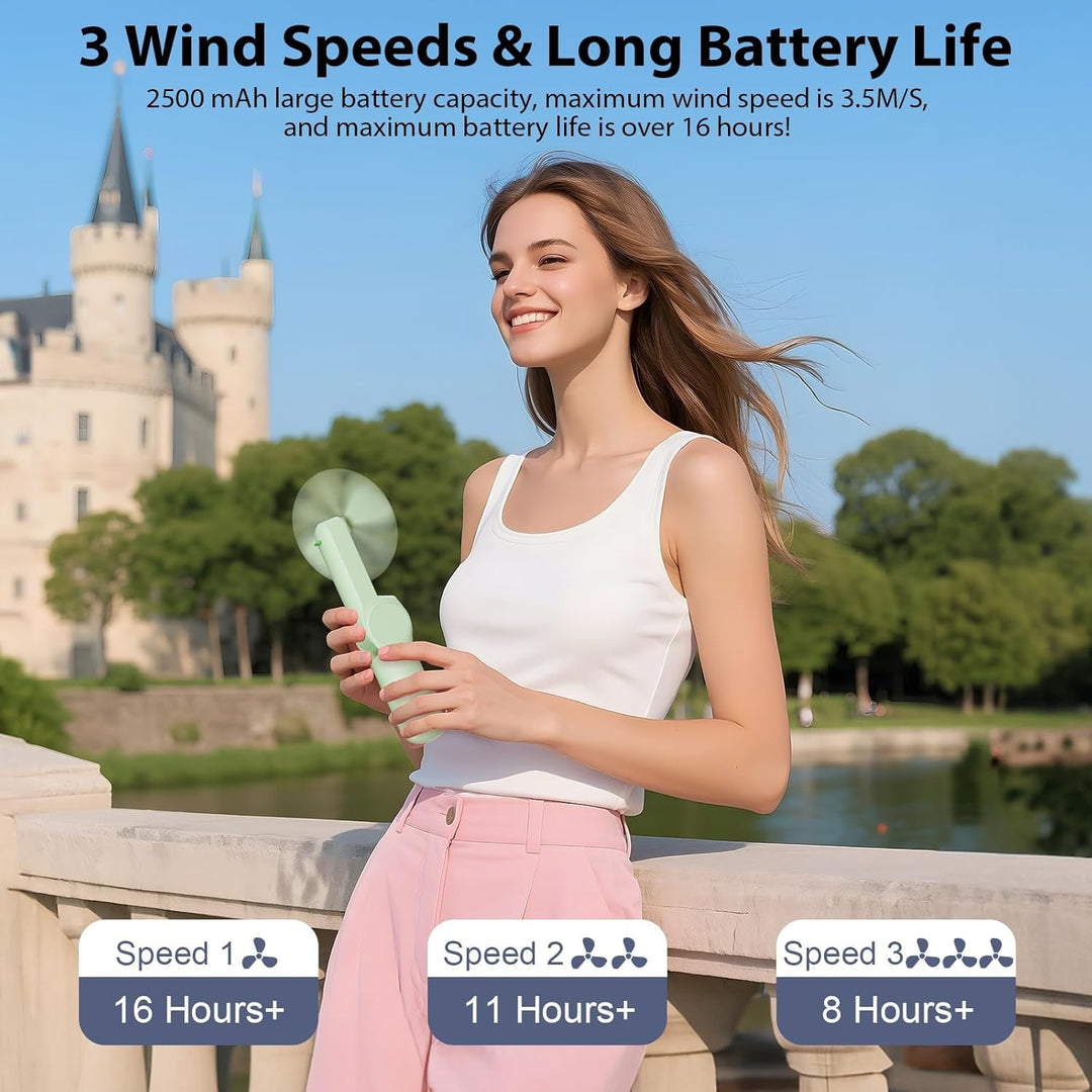 JATEKA Handventilator, Mini Ventilator mit 2500 mAh Powerbank USB Akku Aufladbar, Batteriebetrieben