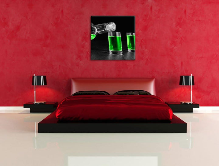 Pixxprint Dark Grüner Absinth / 70x70cm Leinwandbild bespannt auf Holzrahmen/Wandbild Kunstdruck Dek