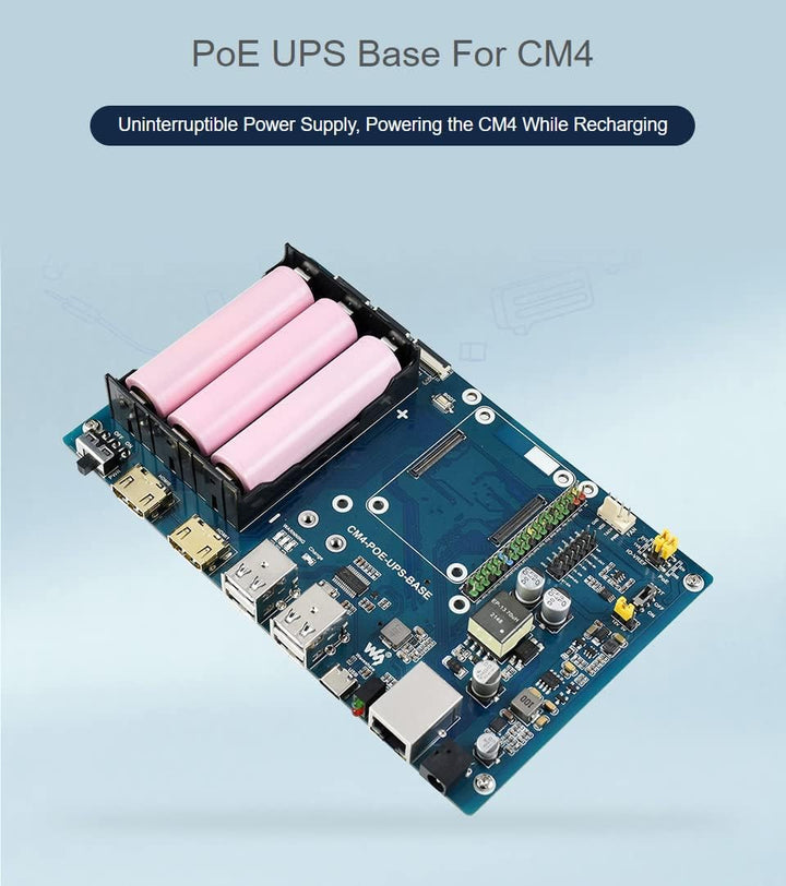 Waveshare PoE UPS Uninterruptible Power Supply Base Board for Raspberry Pi Compute Module 4 with Gig